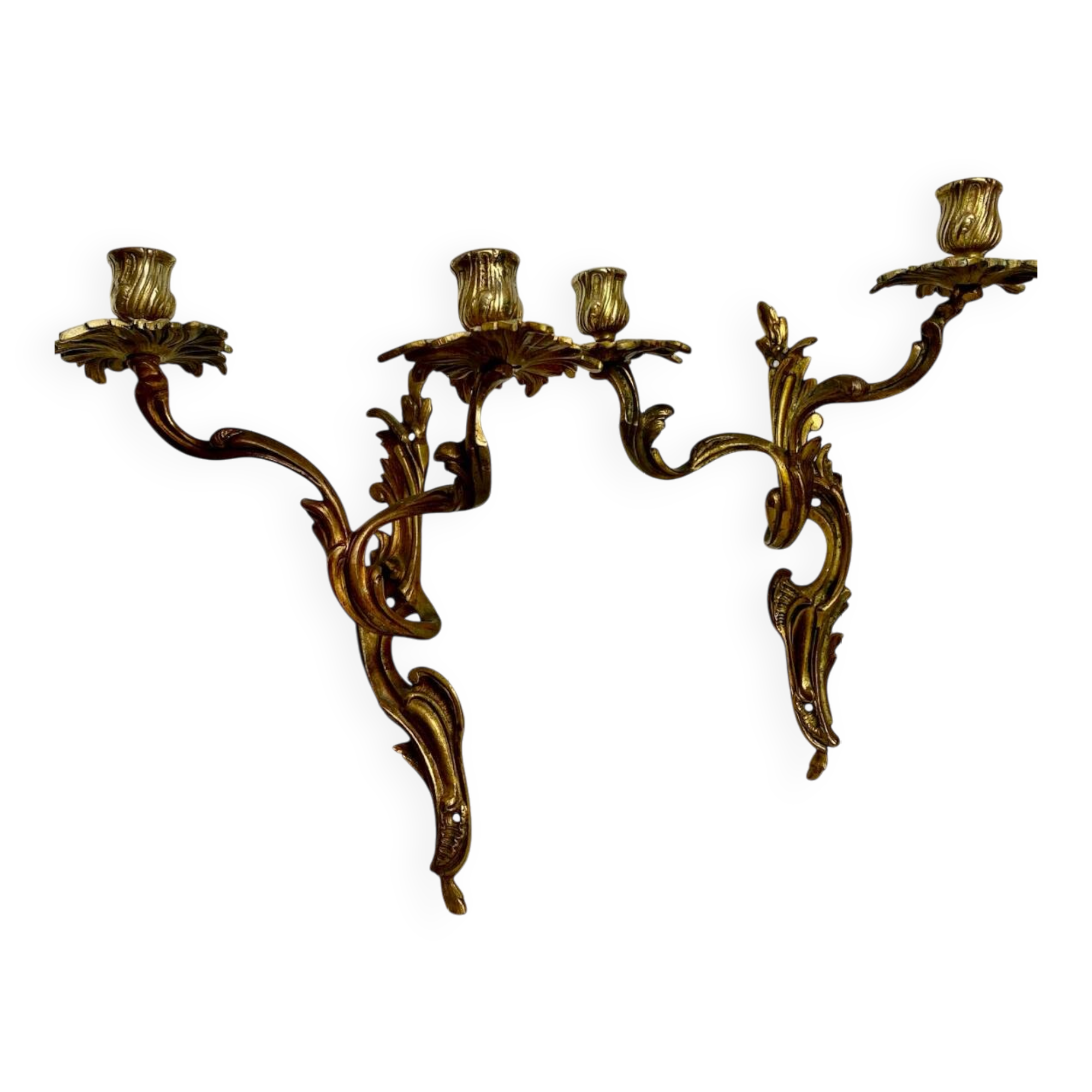 Two Louis XV style bronze wall candlesticks