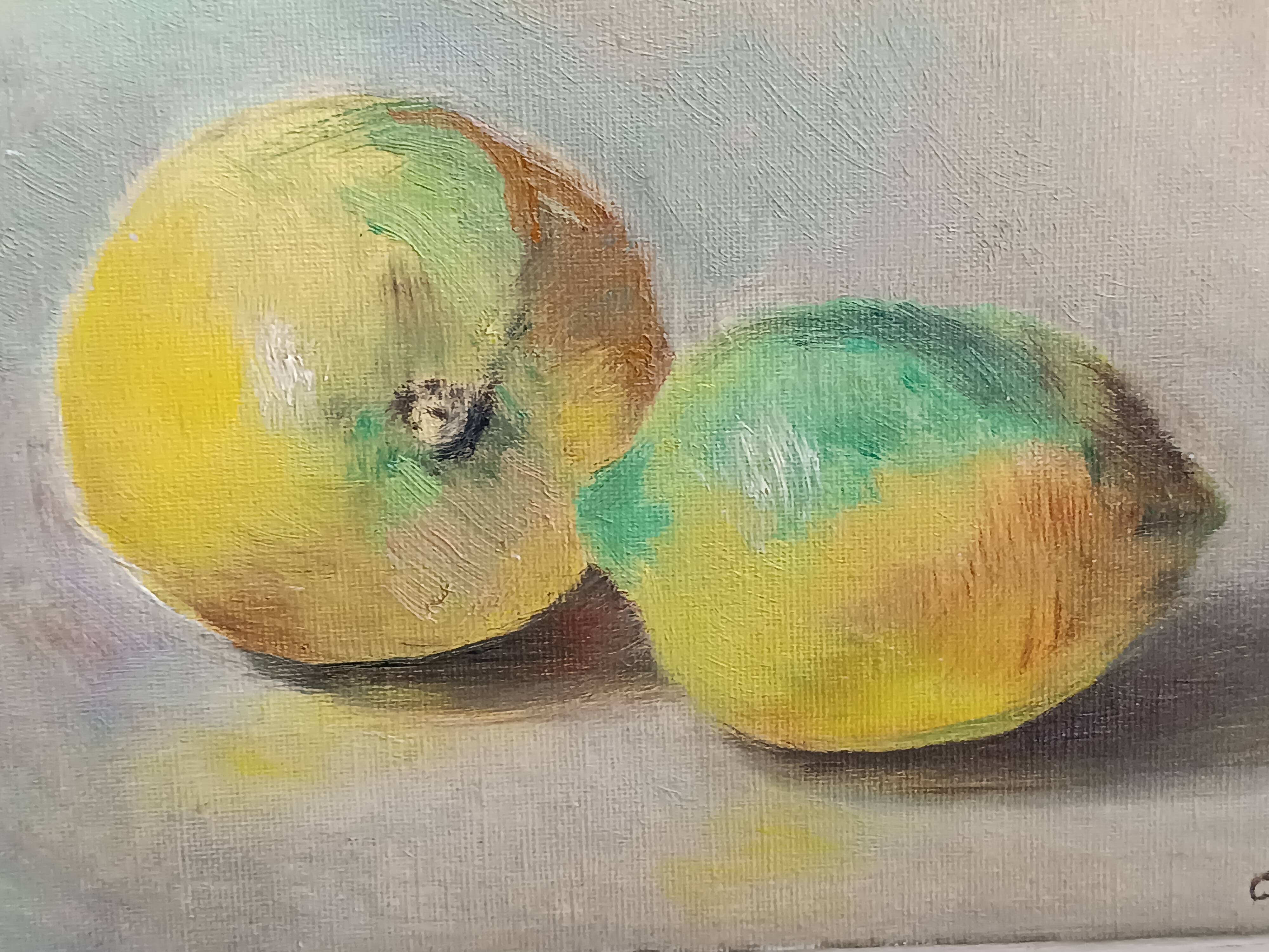 Oil painting still life with two lemons 1960 signed