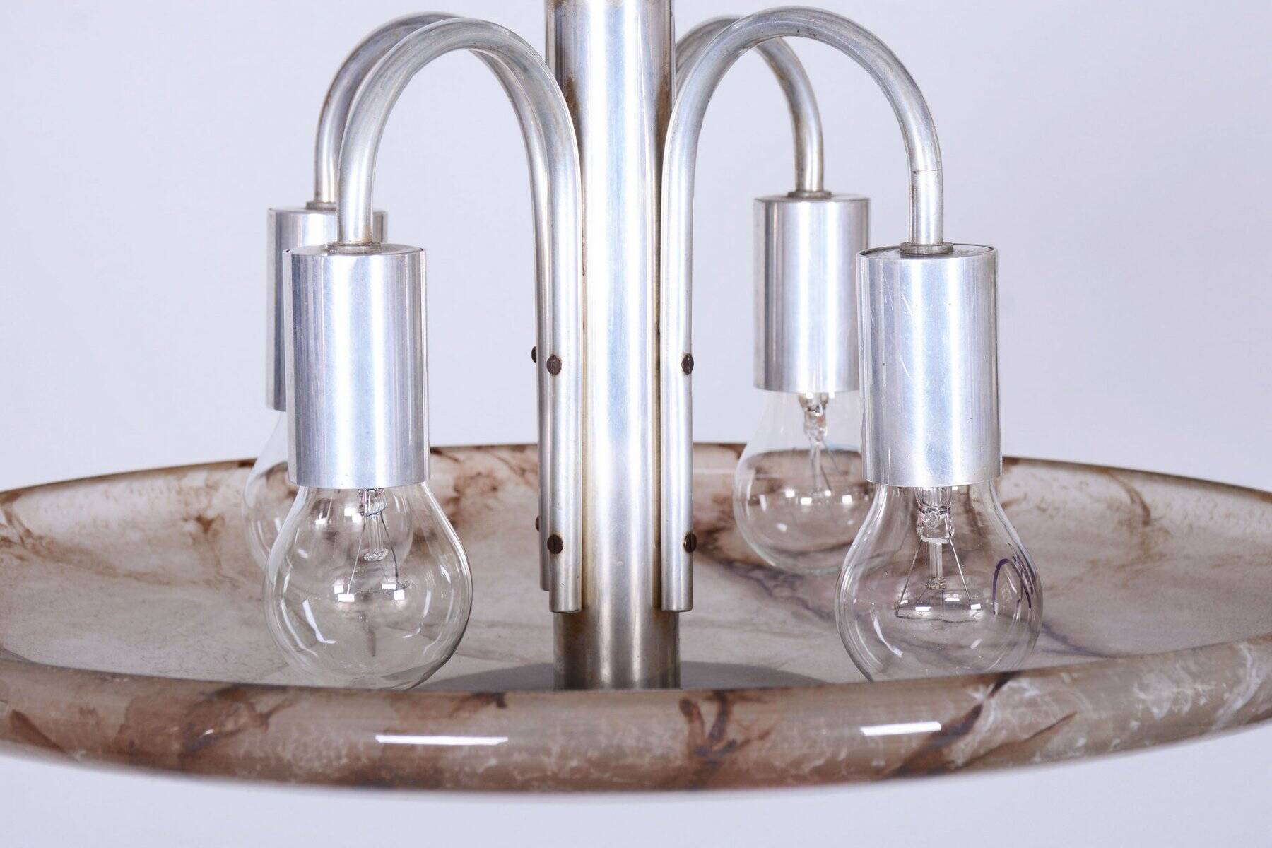 Art Deco Chandelier in Aluminium and Marbled Glass, Czech, 1940s
