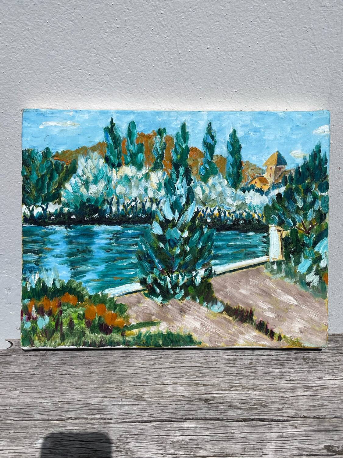 Old landscape painting oil on canvas