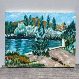 Old landscape painting oil on canvas