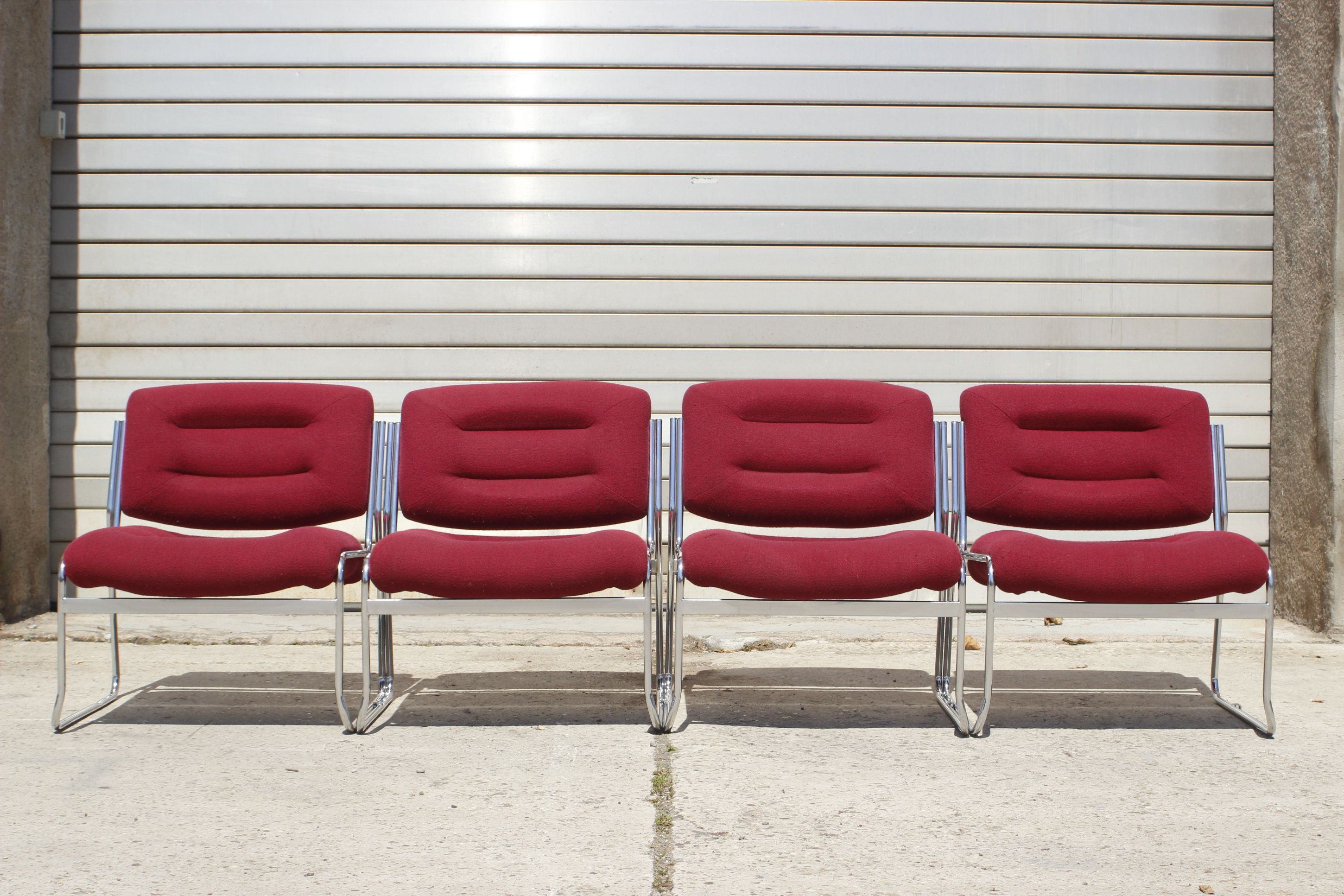 Space Age Chairs in Chrome and Velvet, 1970s, Set of 4