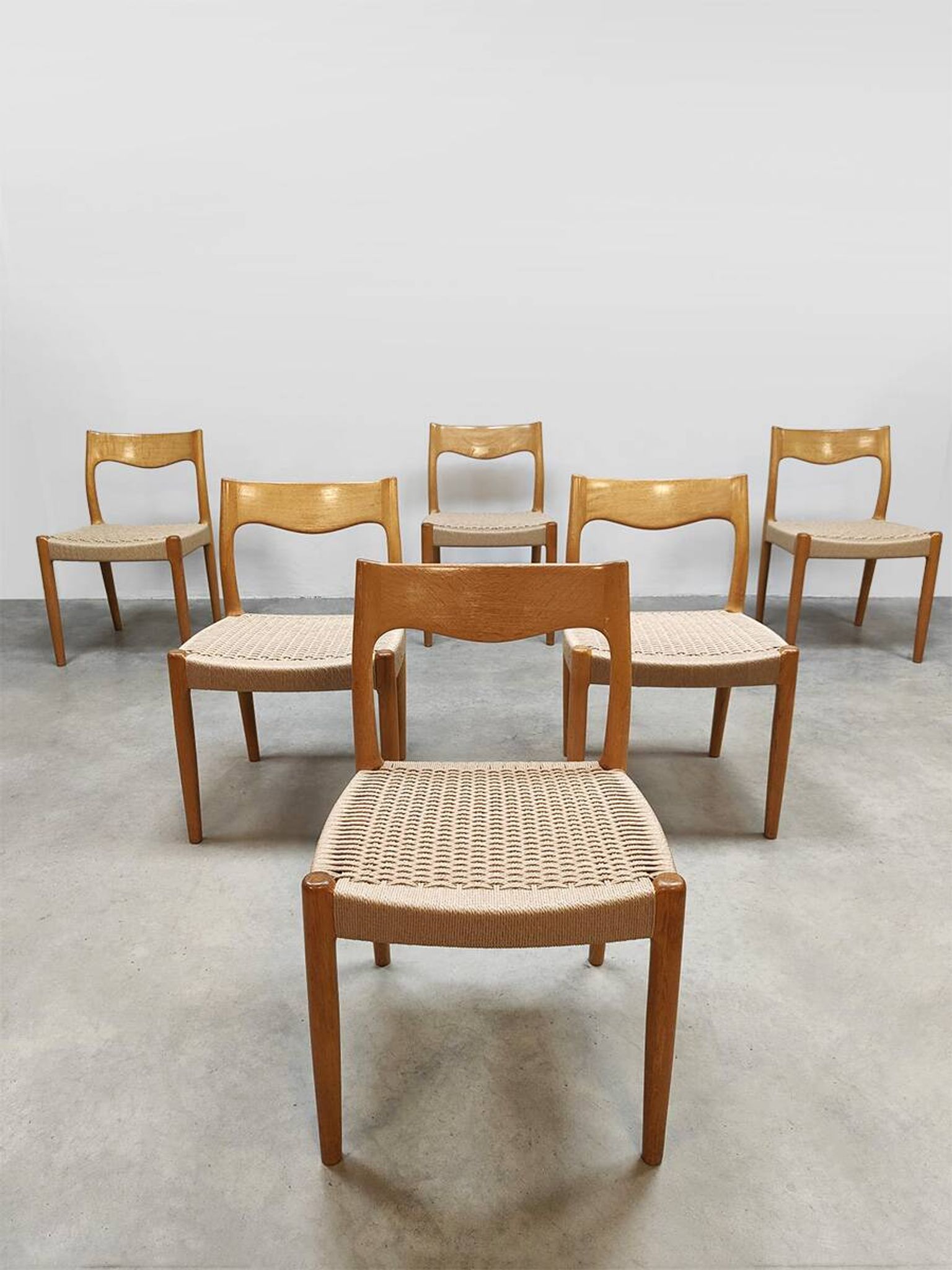 Chaises de salle à manger danoises vintage en corde de papier en chêne 'Wabi-Sabi'