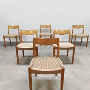 Chaises de salle à manger danoises vintage en corde de papier en chêne 'Wabi-Sabi'