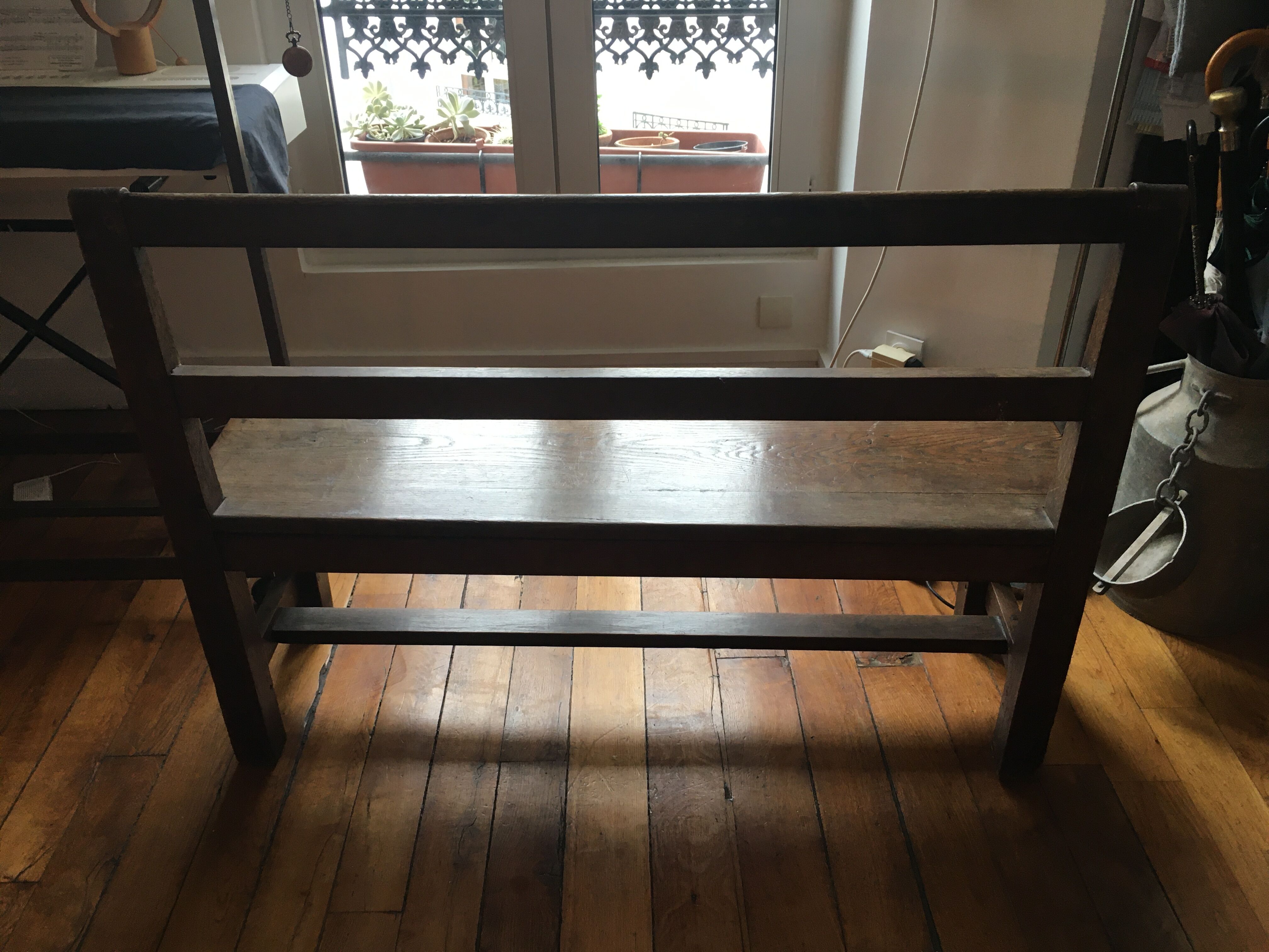 Old solid wood back bench