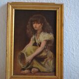 Jeune fille au tambourin Provence peinture ancienne HSP