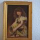 Young girl with tambourine Provence old painting HSP