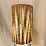 Lampe boule signé en céramique grès bleu lavande abat-jour corde ou raphia