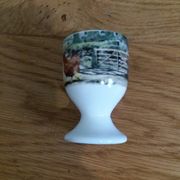 Coquetier faience blanche decoration hen rooster and chicks