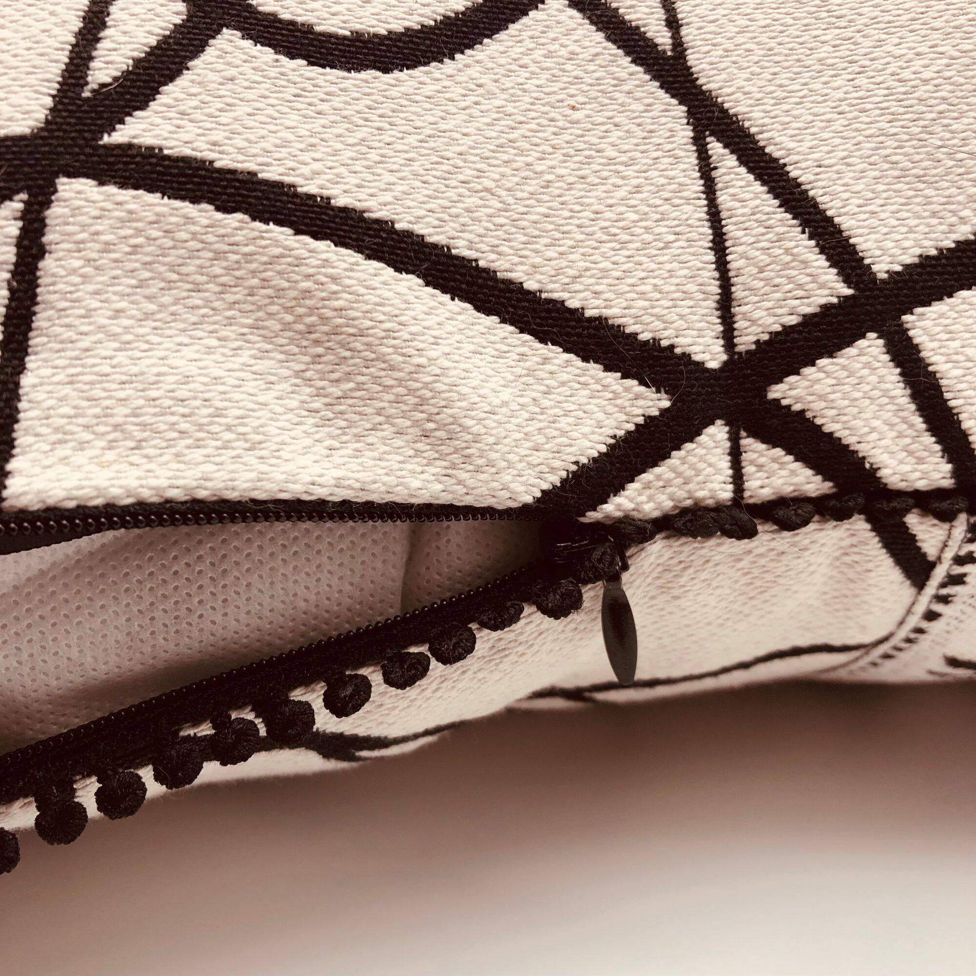 Rectangular cushion, cover and insert, black and white. Sophia model