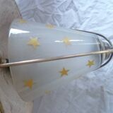 VINTAGE PAINTED SHEET METAL CHANDELIER BRASS & GLASS 50/60's YELLOW