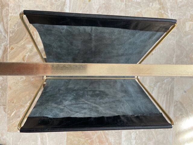 Gold and leather metal magazine rack 1950