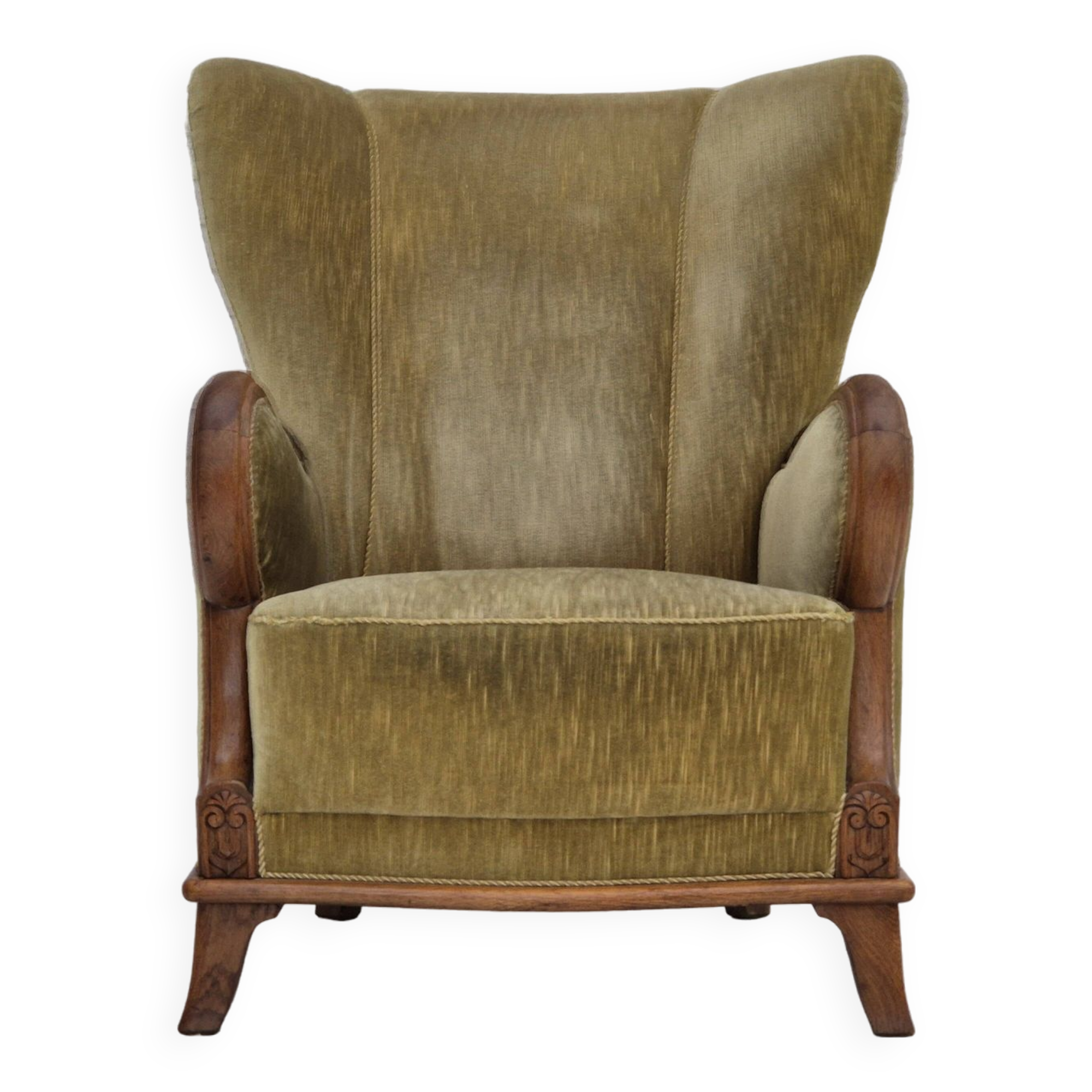 1960s, Danish armchair in original very good condition, furniture velour, oak wood.