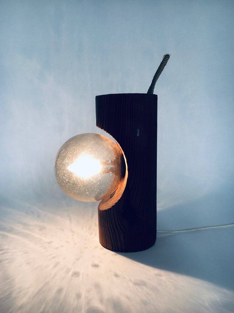 Brutalist wooden table or wall lamp attributed to Temde Leuchten, Switzerland, 1960s.