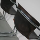 Set of four brown leather dining chairs, Willy Rizzo, 1970
