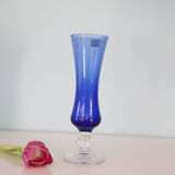 Blue vase, transparent foot, Duralex, vintage