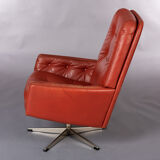 Danish red leather swivel chair, 1960
