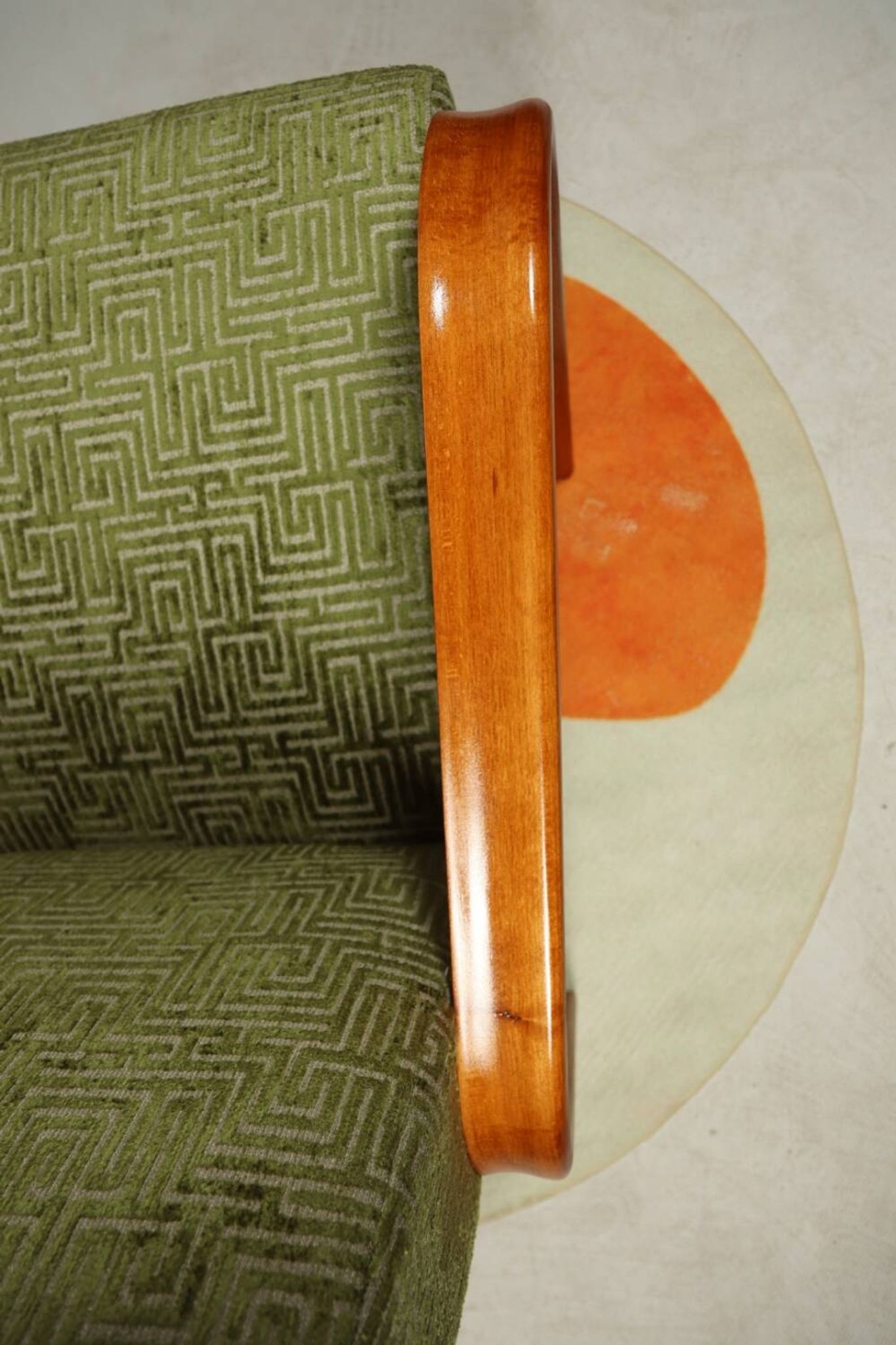 Art Deco armchair in green geometric jacquard by Kropacek Kozelek 1950