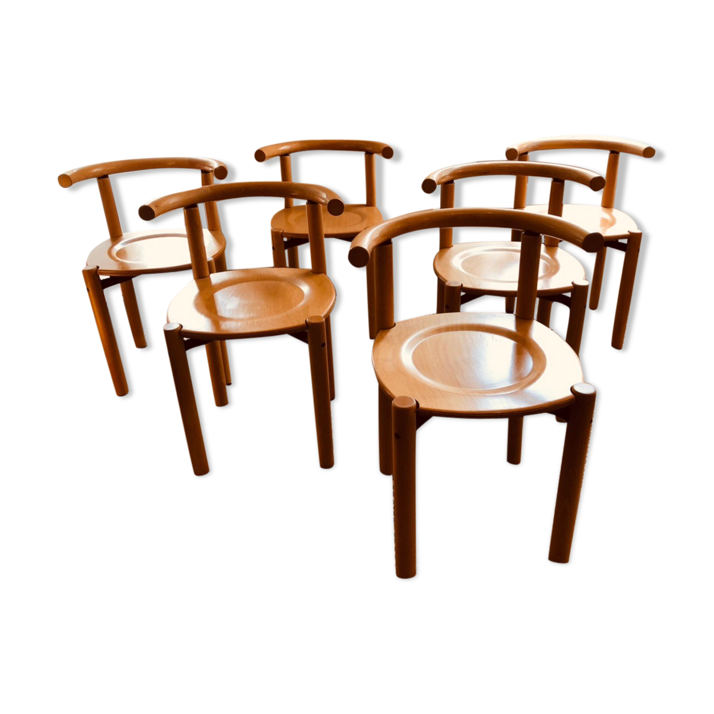 Series of 6 beech chairs Lübke
