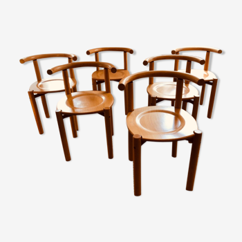 Series of 6 beech chairs Lübke