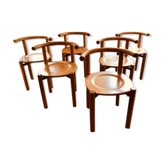 Series of 6 beech chairs Lübke