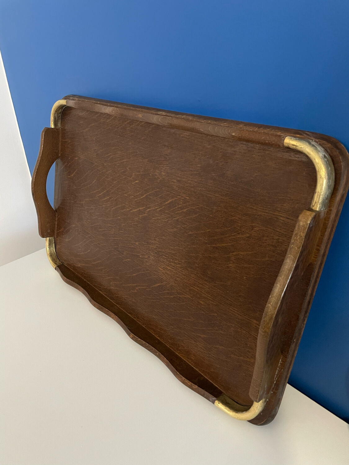 Wooden and brass serving tray
