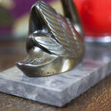 Lamp signed M.Leducq, table lamp swan regulates on marble, ball lamp, art deco lamp, 30's