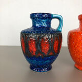 Set of 2 Multi-Color Fat Lava Op Art Pottery Vase Made Bay Ceramics, Germany
