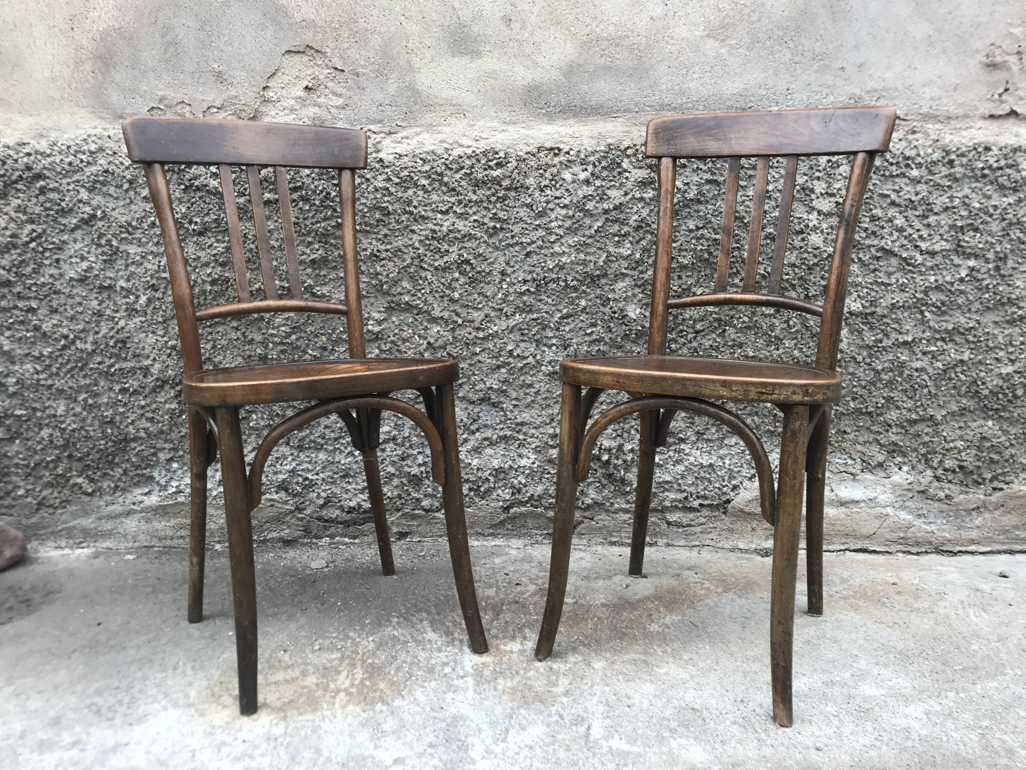 Pair of brasserie bistro chairs with seashell on seat