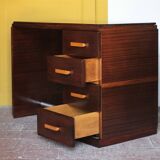 Vintage desk, wooden Art Deco desk from the 1930s, desk with drawers.