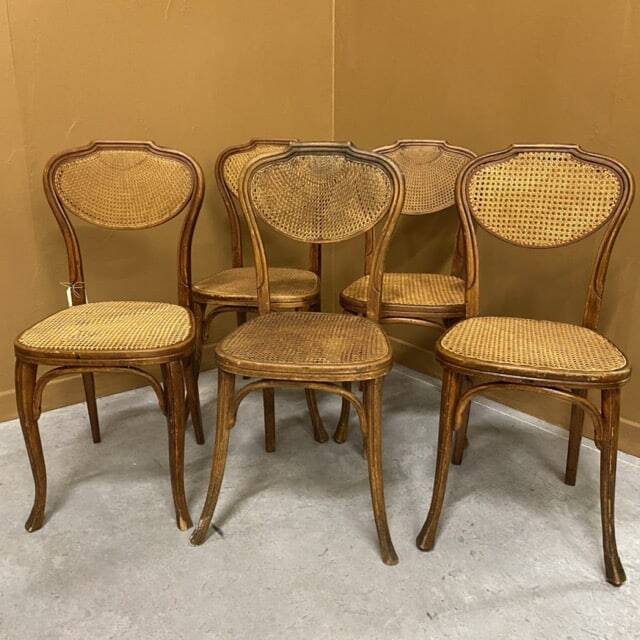 5 vintage J&J Kohn wooden and cane chairs