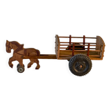 Antique wooden pull-along toy, horse and cart, 1960s