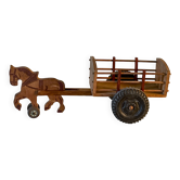 Antique wooden pull-along toy, horse and cart, 1960s
