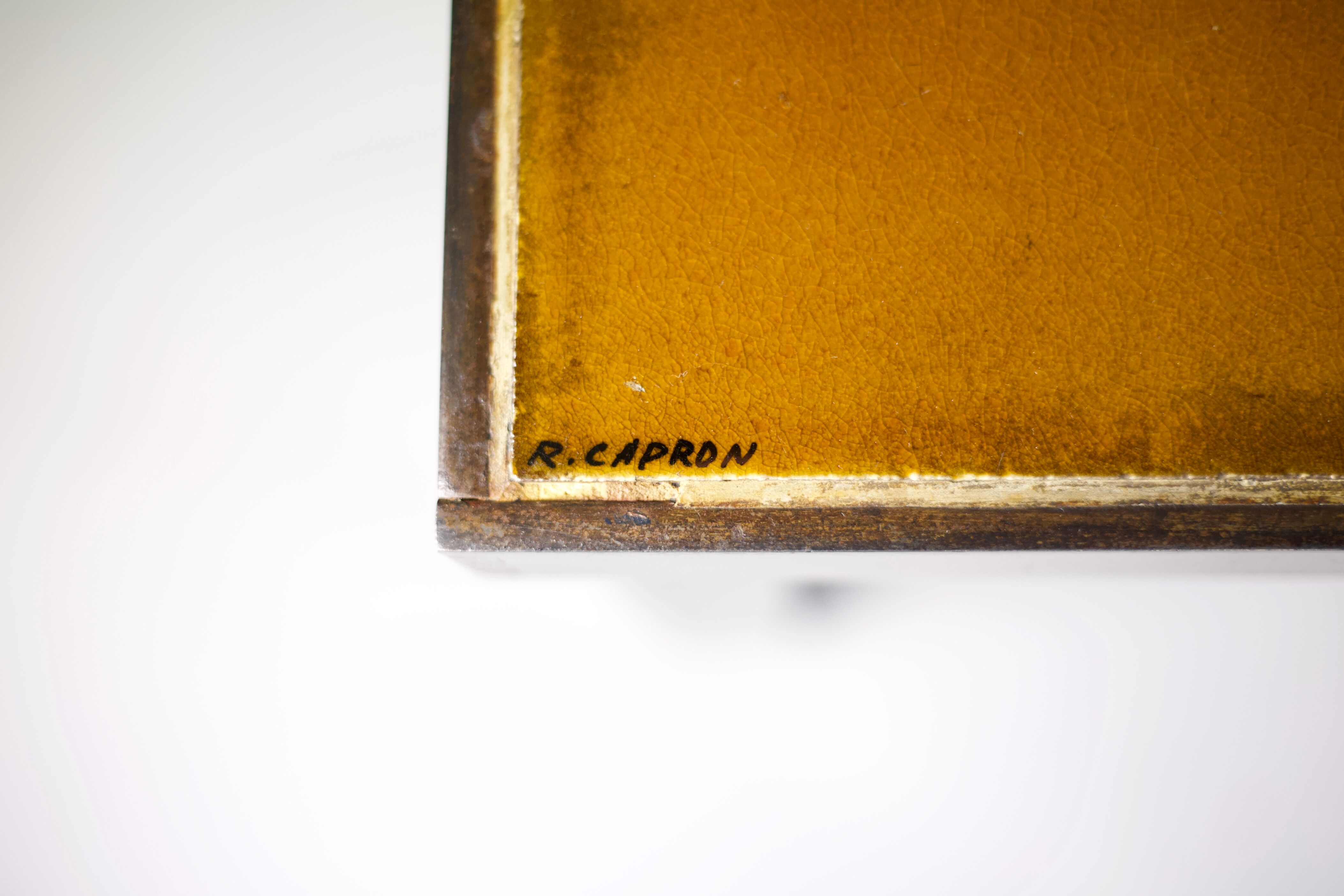 Coffee table signed Roger Capron, steel and ceramic, bird motif