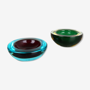 Set of 2 Murano glass sommerso bowl shells ashtray element, 1970s