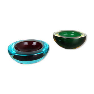 Set of 2 Murano glass sommerso bowl shells ashtray element, 1970s