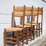 Wooden and straw chair x 4, chair with seat and straw back, chalet, countryside, decoration