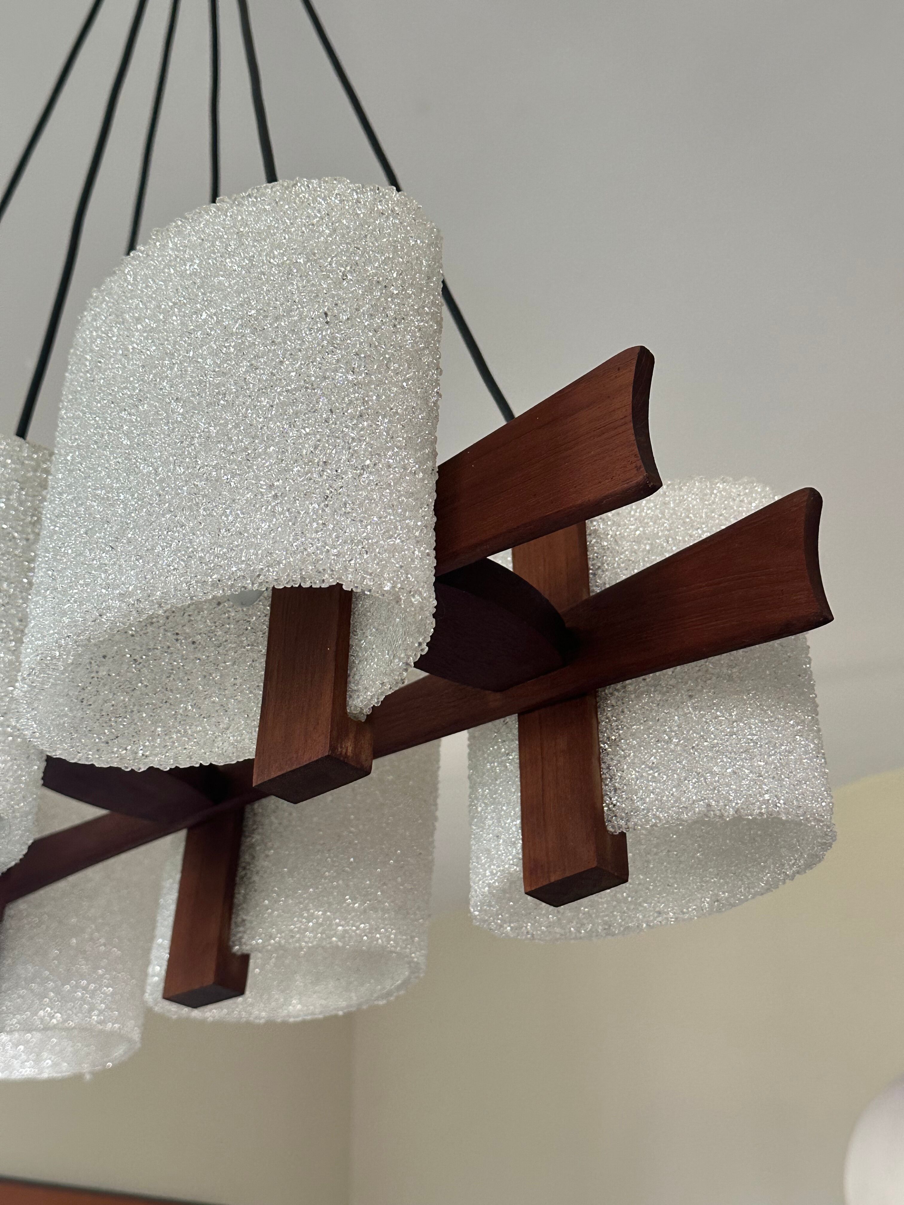 Teak chandelier and vintage design wall lamp 60 years