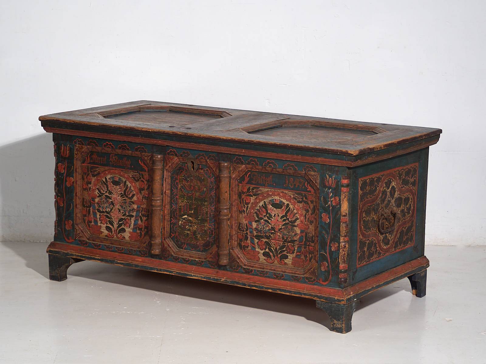 Antique hand-painted trunk dated 1847 #22