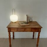 Old solid wood console - turned legs - drawer in chic country style