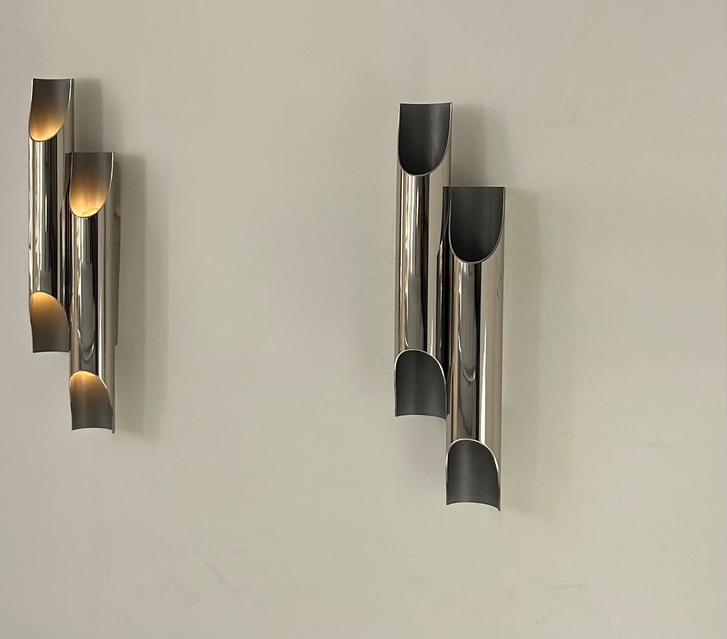 Pair of vintage double wall lights, chrome metal, Delightfull Galiano