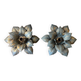 Pair of floral metal wall lights from the 70s Italy