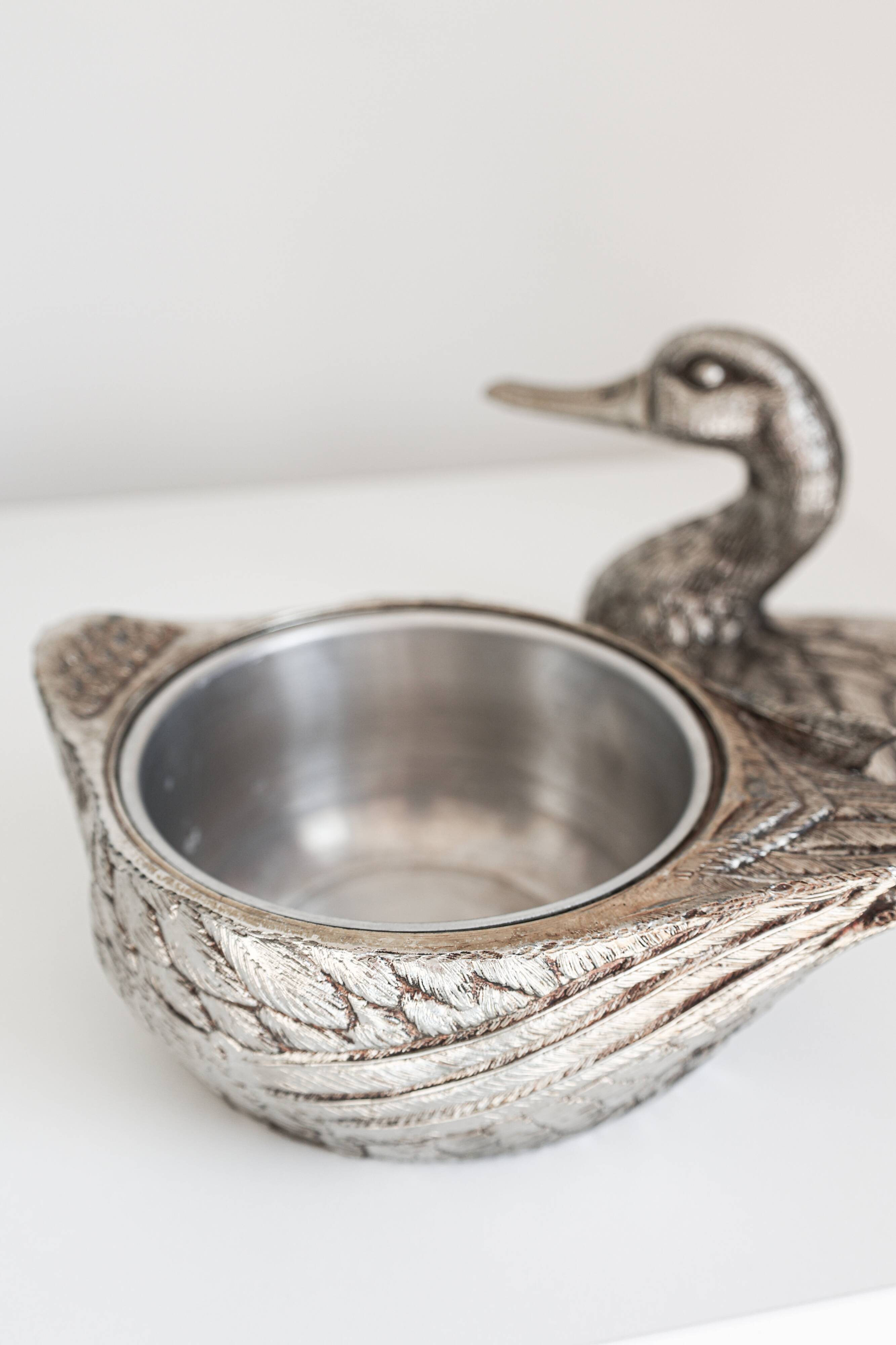 Vintage swan ice bucket by Mauro Manetti, Italy, 1970s