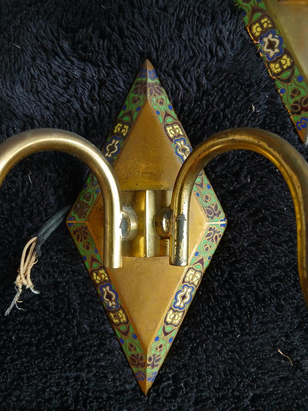3 Art Deco cloisonné enamel wall lights