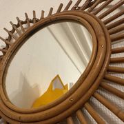 Vintage guitar-shaped rattan mirror