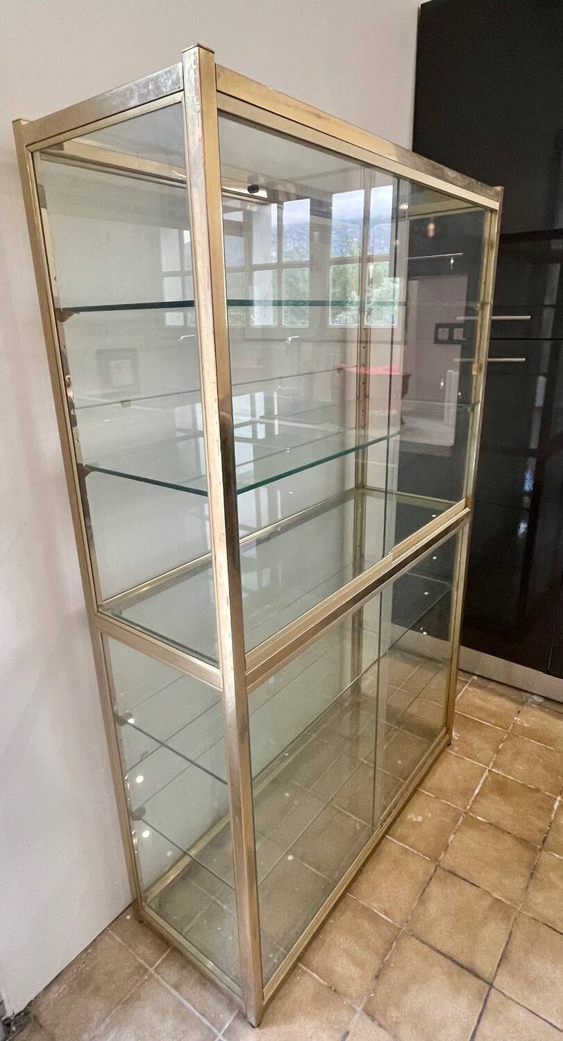 Large exhibition window in gilded brass 20th century period