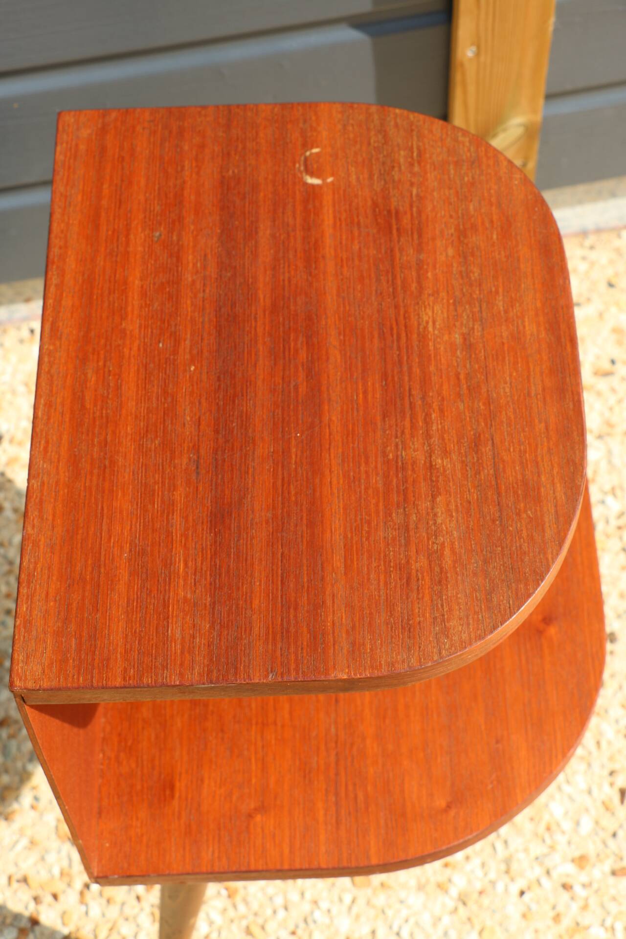 Pair of oak veneered tripod bedside tables 1950