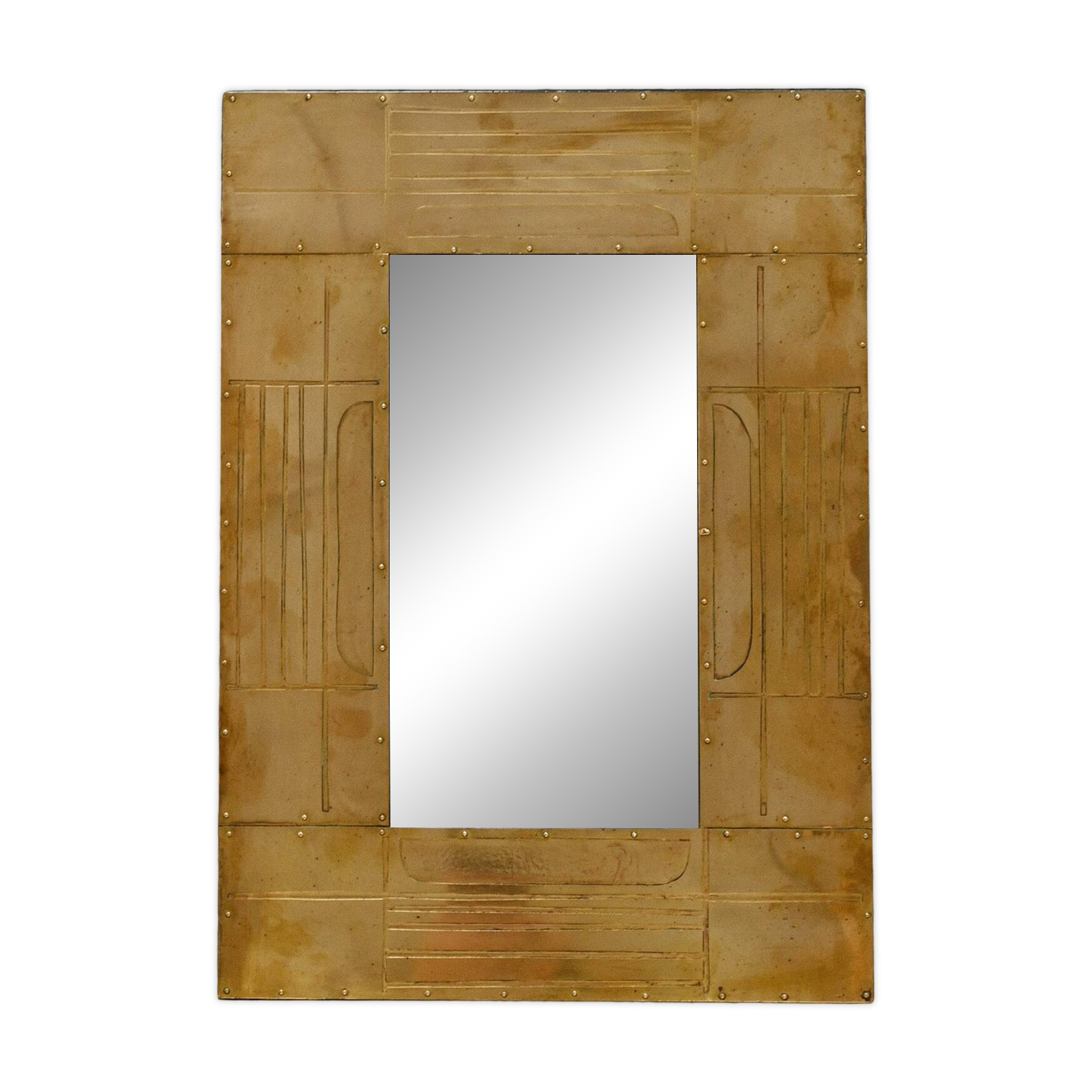 Sculptural Etched Brass Mirror by Jean Blazy, France, 1970s