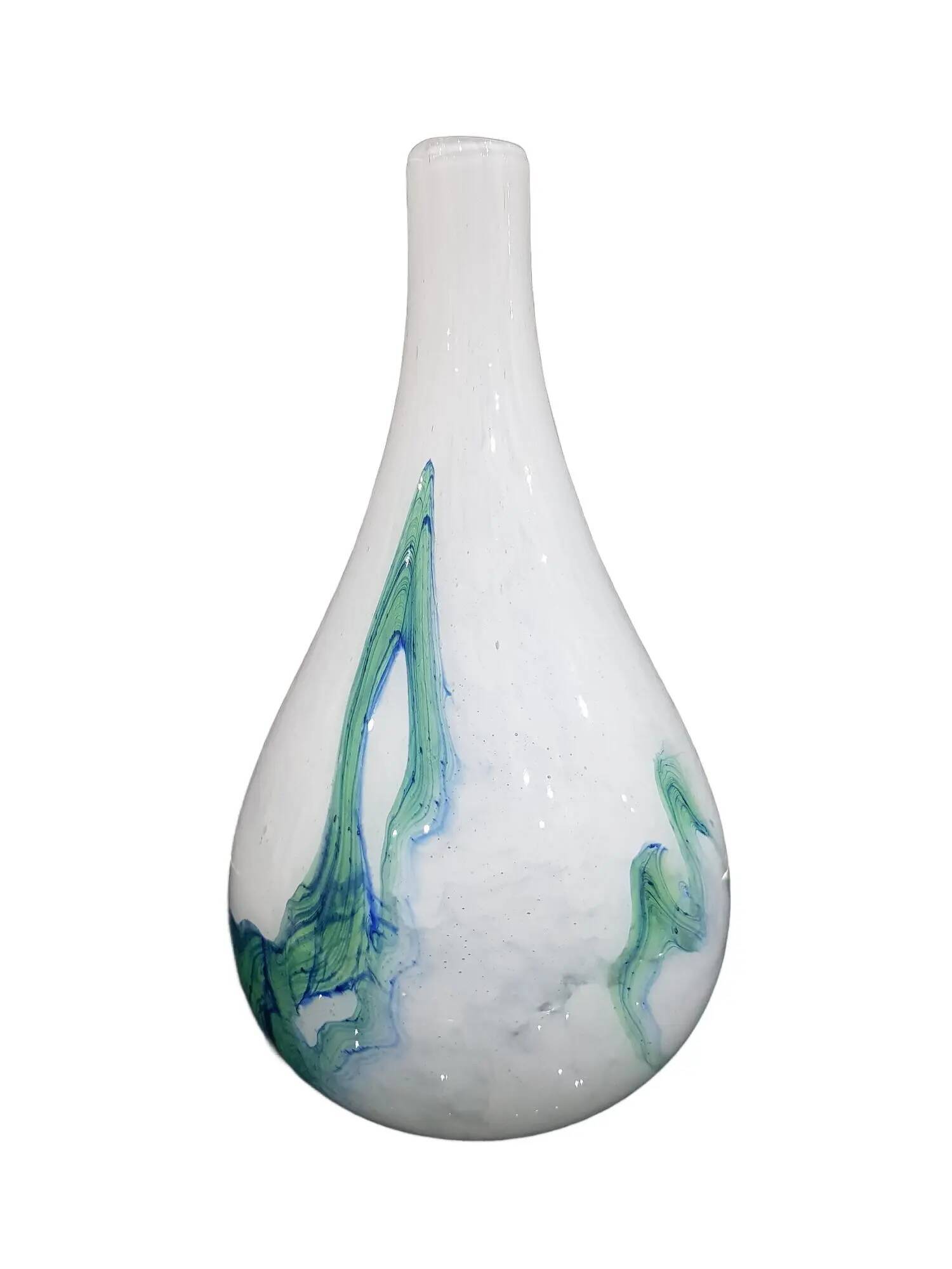 Vase, milky white with blue and green, glass, Germany, 1970s