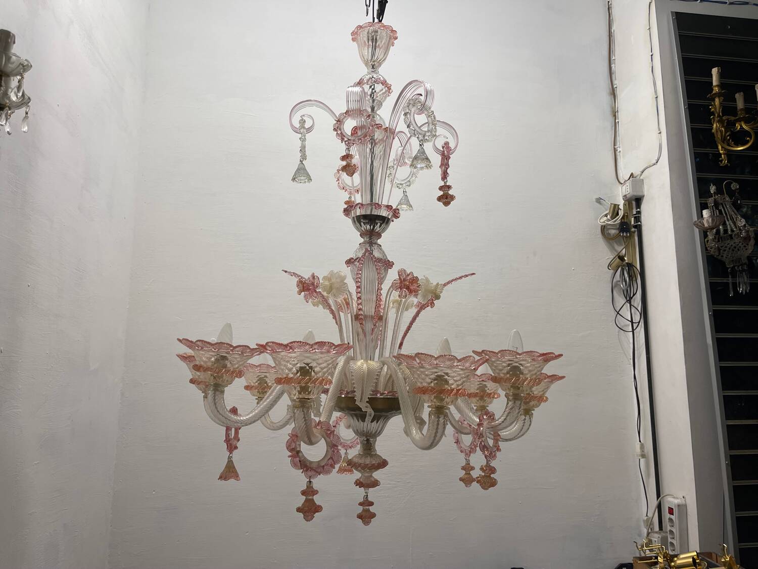 Large Venetian Pink Murano Glass Chandelier 1960’s